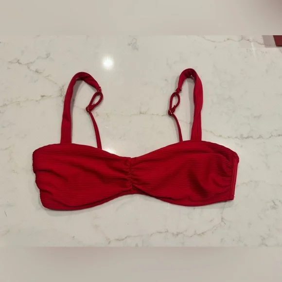 Hollister Swim Hollister Red Ruched Ribbed Bikini Top Size